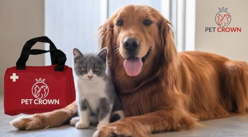 PETCROWN Kit Portatil de Primeros Auxilios para Mascotas para Perros y Gatos. Ideal para el hogar, Coche, Viaje, Camping y Senderismo. Tu Perro y tu Gato Son Parte de la Familia y Hay Que cuidarlos