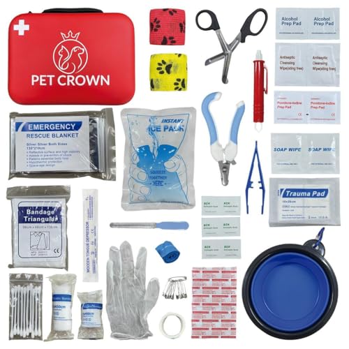 PETCROWN Kit de Primeros Auxilios para Mascotas para Perros y Gatos. Ideal para el hogar, Coche, Viaje, Camping y Senderismo. Tu Perro y tu Gato Son Parte de la Familia y Hay Que cuidarlos